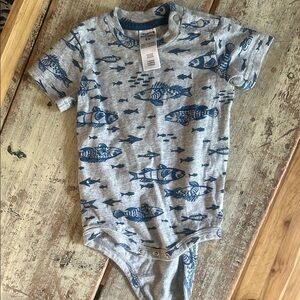 Carhartt Gray and Blue Fish Print Baby Onesie